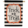 Evergreen Striped Trick or Treat Burlap House Flag