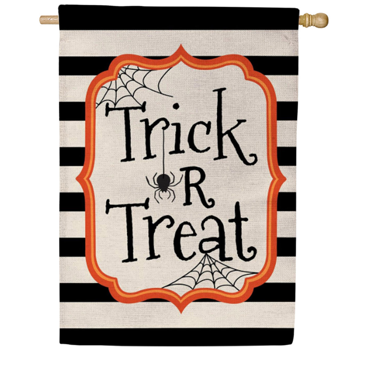 Evergreen Striped Trick or Treat Burlap House Flag