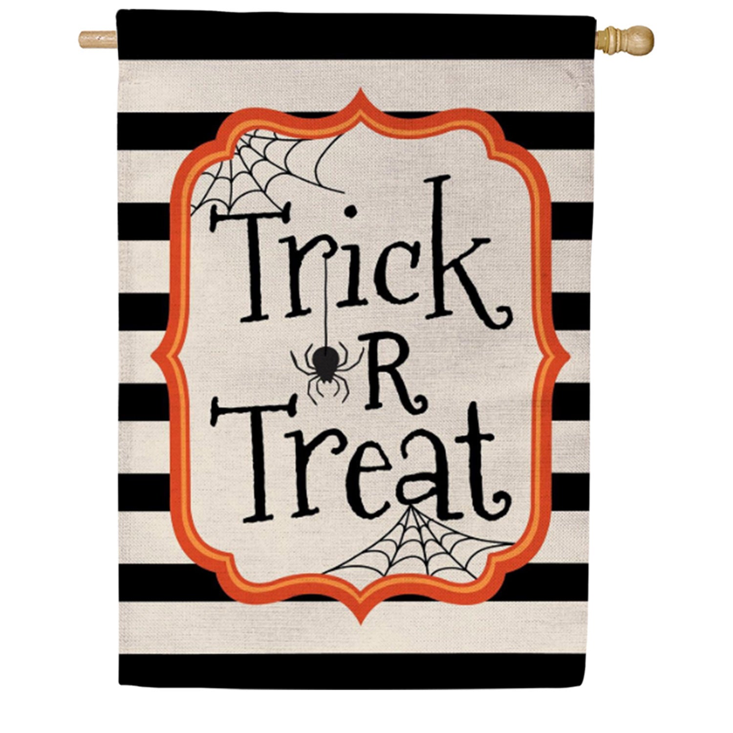Evergreen Striped Trick or Treat Burlap House Flag