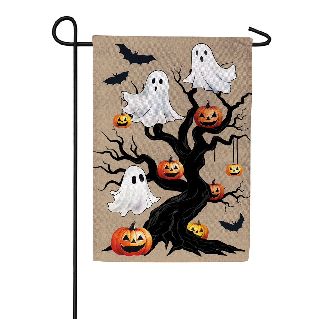 Evergreen Halloween Festive Tree Burlap Garden Flag