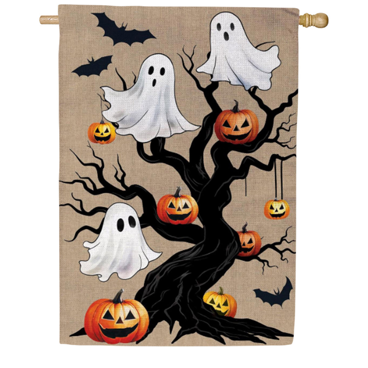 Evergreen Halloween Festive Tree Burlap House Flag