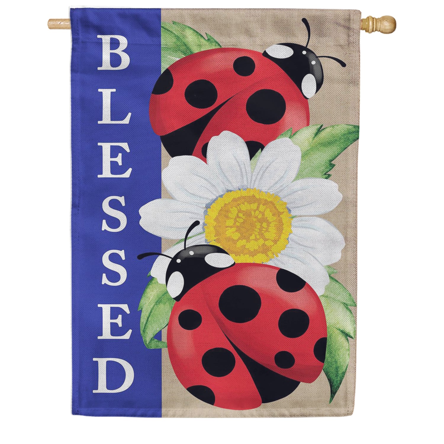 Evergreen Burlap House Flag - Welcoming Ladybugs