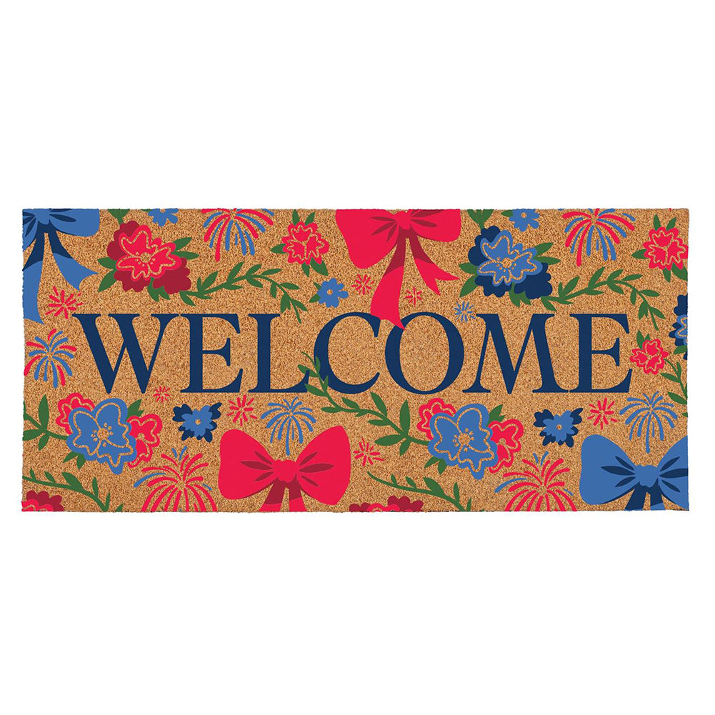 Evergreen American Classic Welcome Red White & Bows Flocked Coir Switch Mat