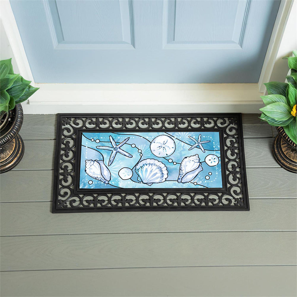 Evergreen Blue Coastal Shells Flocked Coir Switch Mat