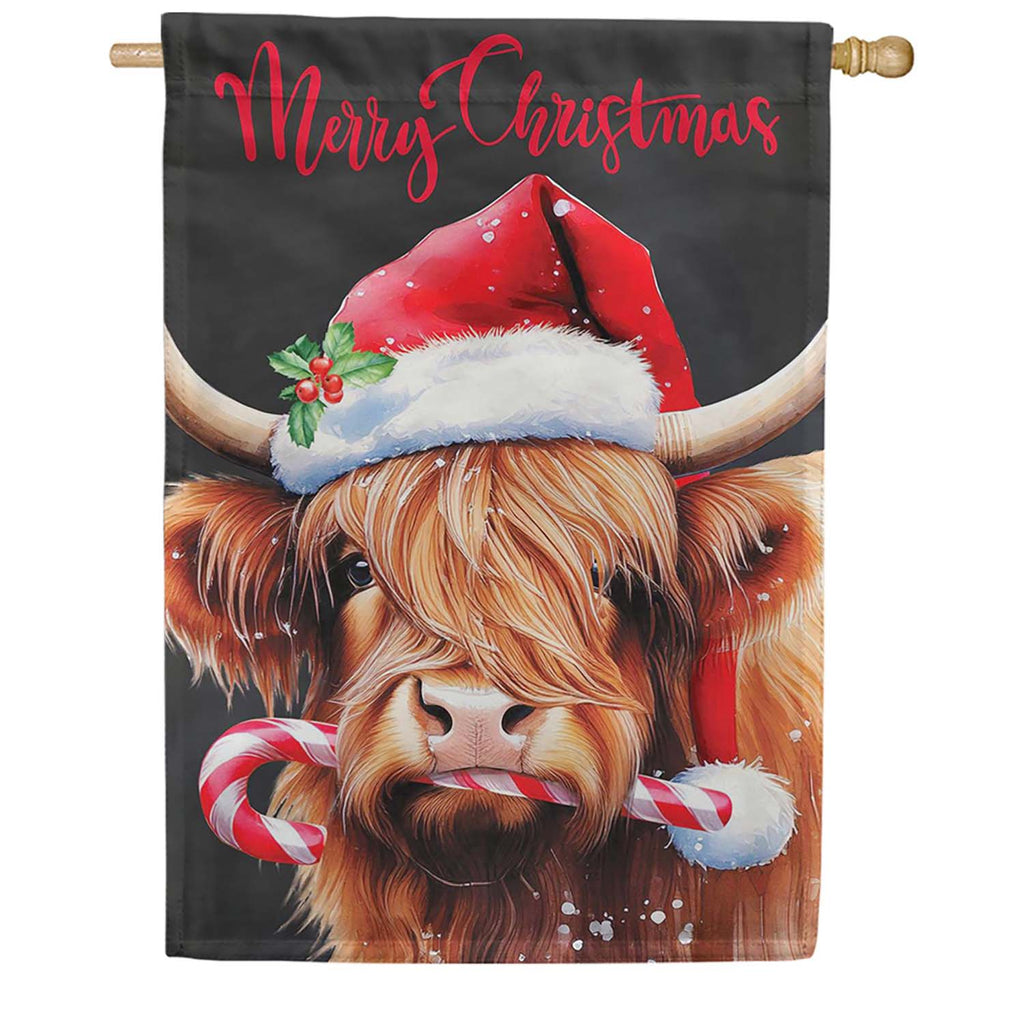 Evergreen Lustre House Flag - Holly Homestead Highland Cow