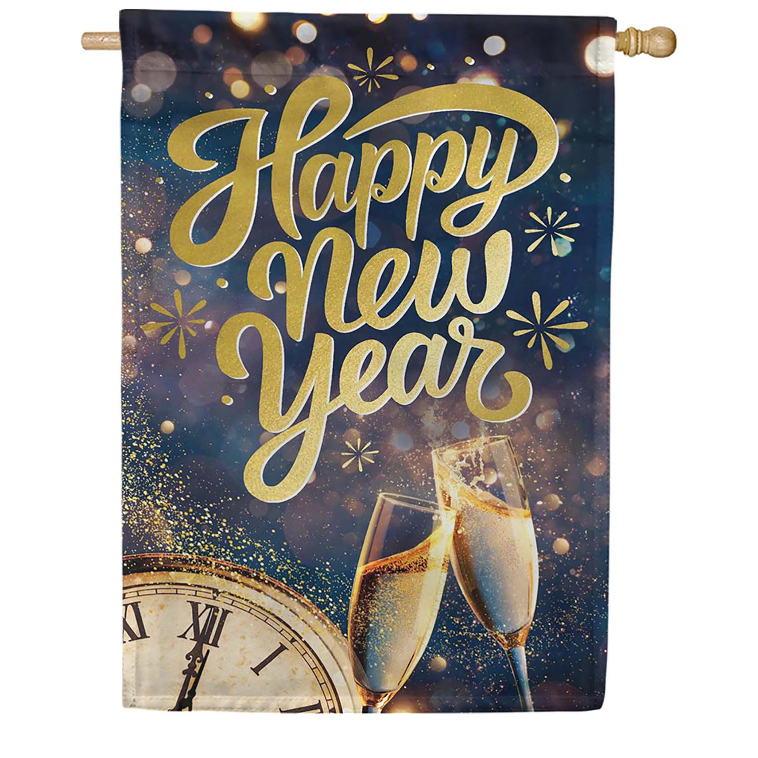 Evergreen Lustre House Flag - Happy New Year Celebration