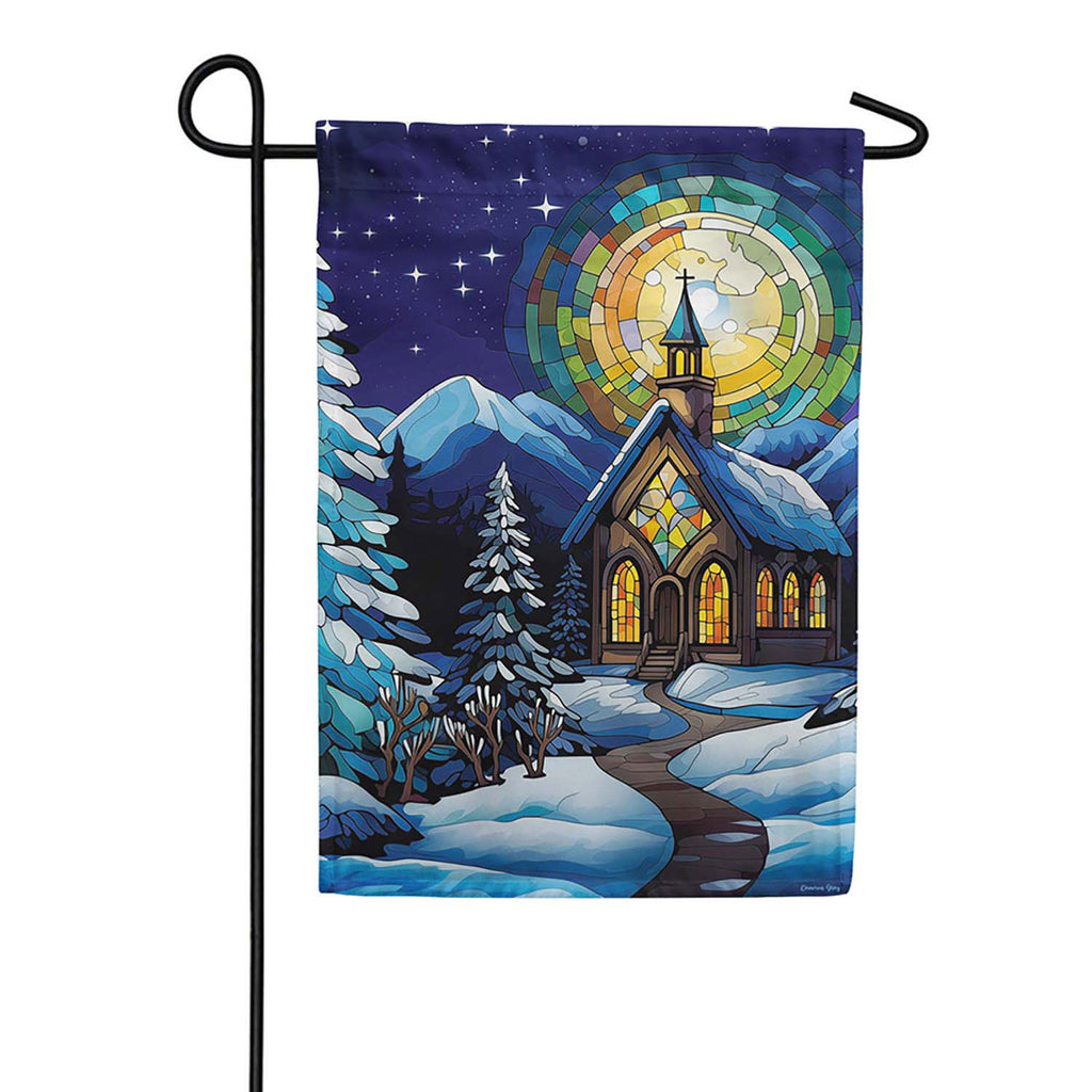 Evergreen Lustre Garden Flag - Stained Glass Church