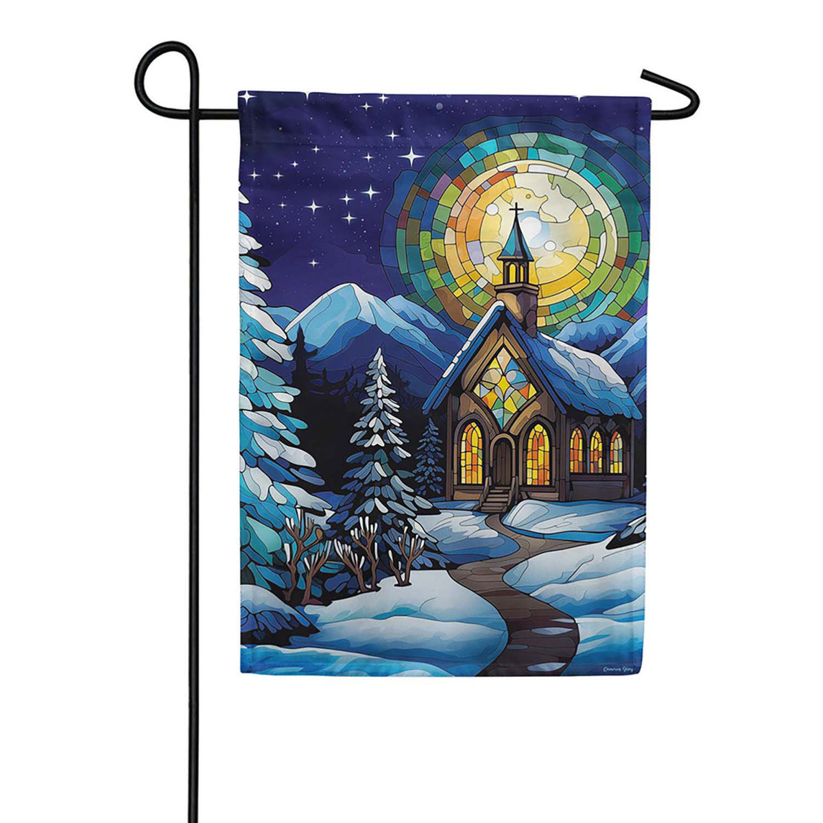 Evergreen Lustre Garden Flag - Stained Glass Church