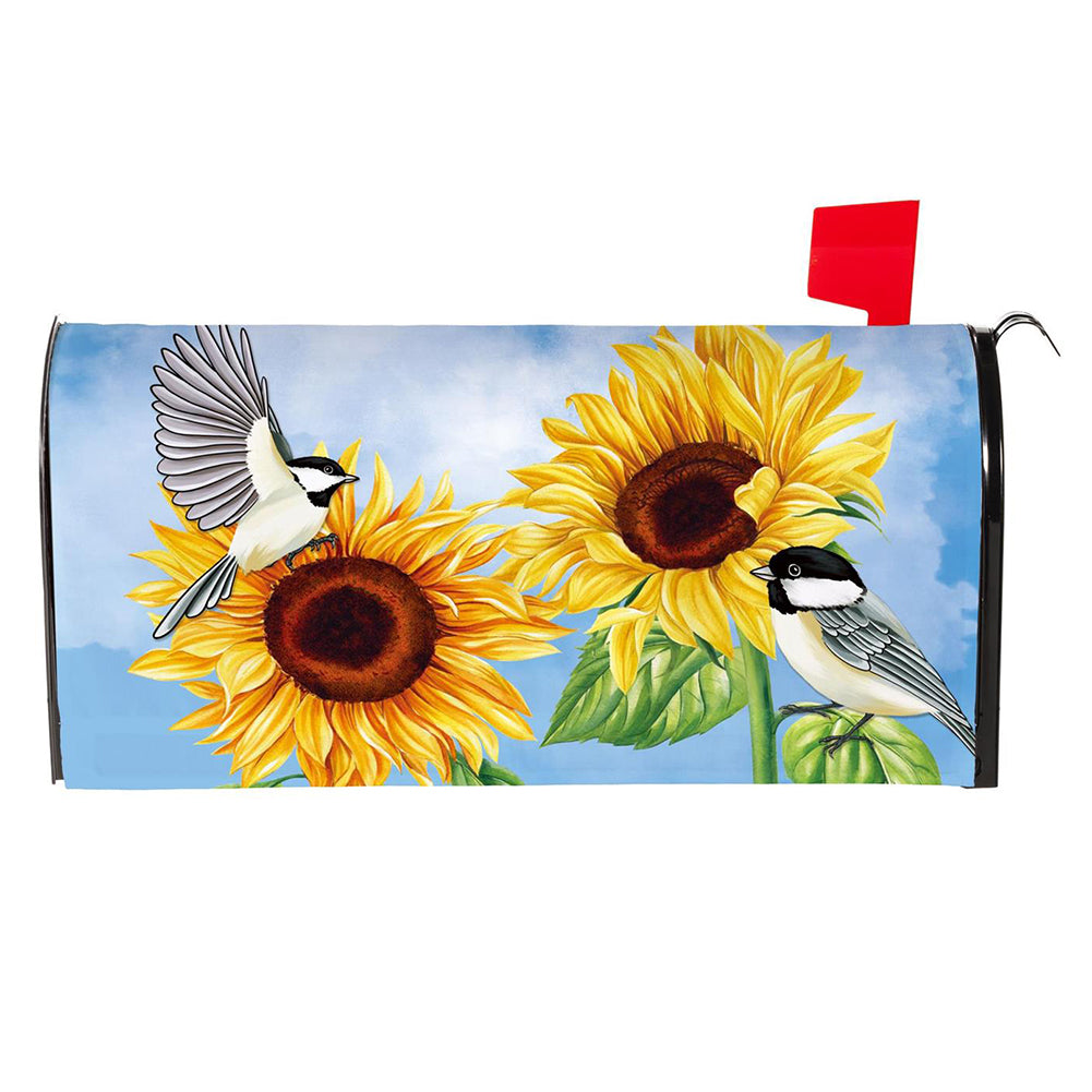 Evergreen Mailbox Cover - Sunflower Chickadees