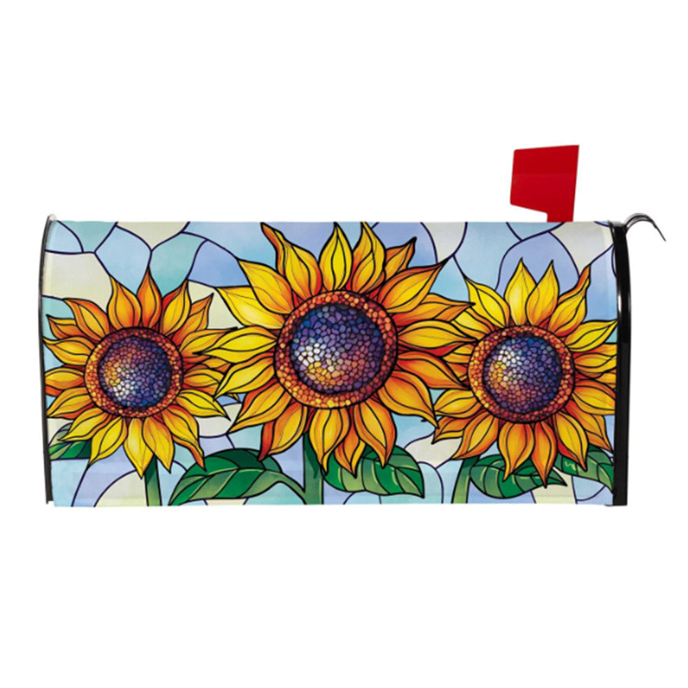 Evergreen Mailbox Cover - Stained Glass Sunflower Stalk