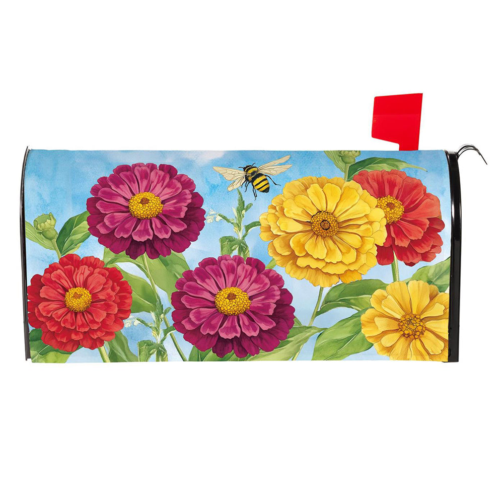 Evergreen Mailbox Cover - Multicolor Zinnias & Bees