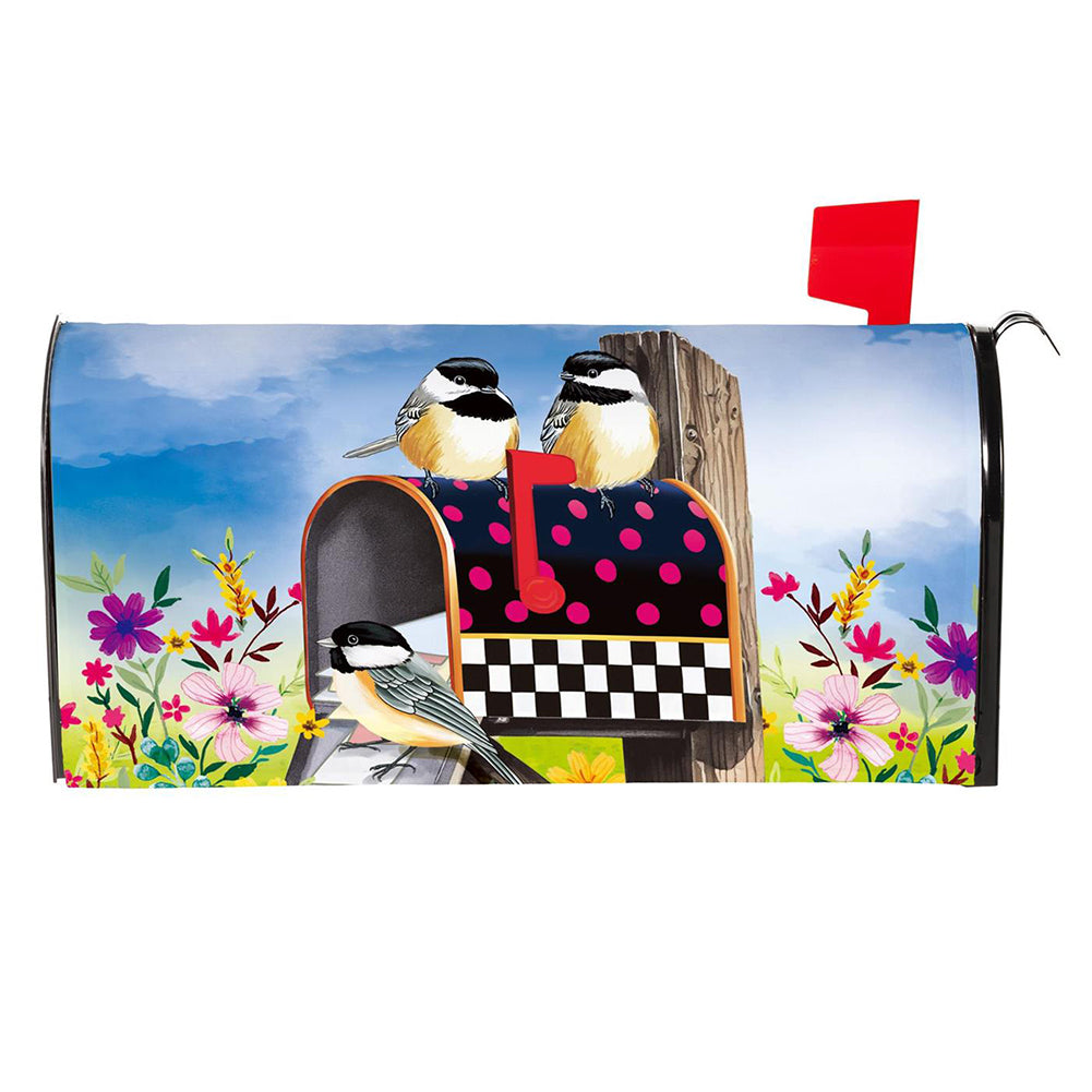 Evergreen Mailbox Cover - Delivery Chickadees