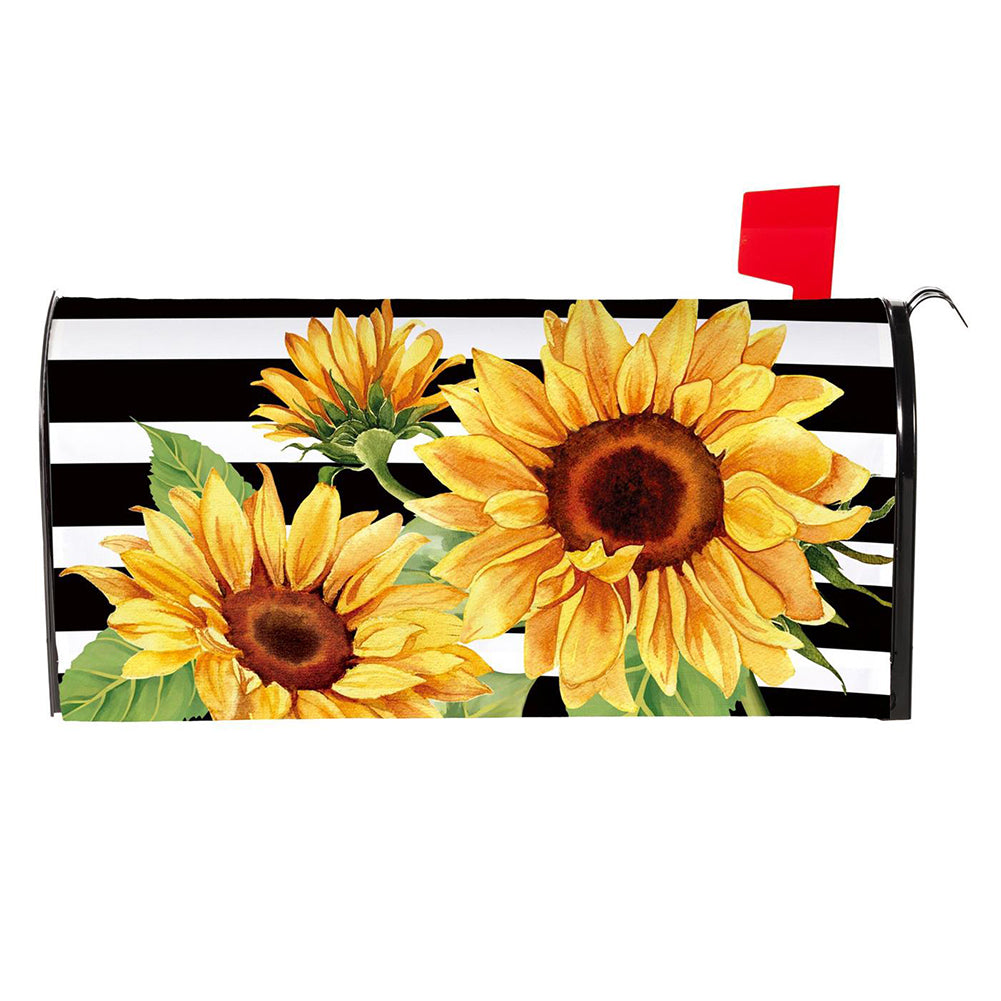 Evergreen Mailbox Cover - Striped Sunflowers