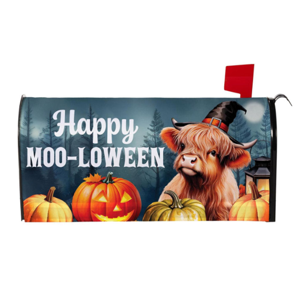 Evergreen Mailbox Cover - Haunted Highland Cow