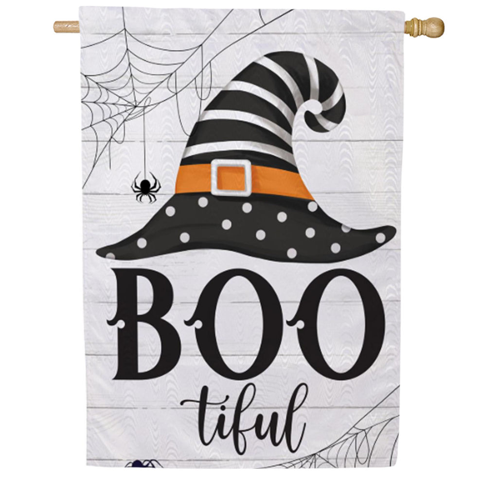 Evergreen Boo-tiful Witch Hat Moire House Flag