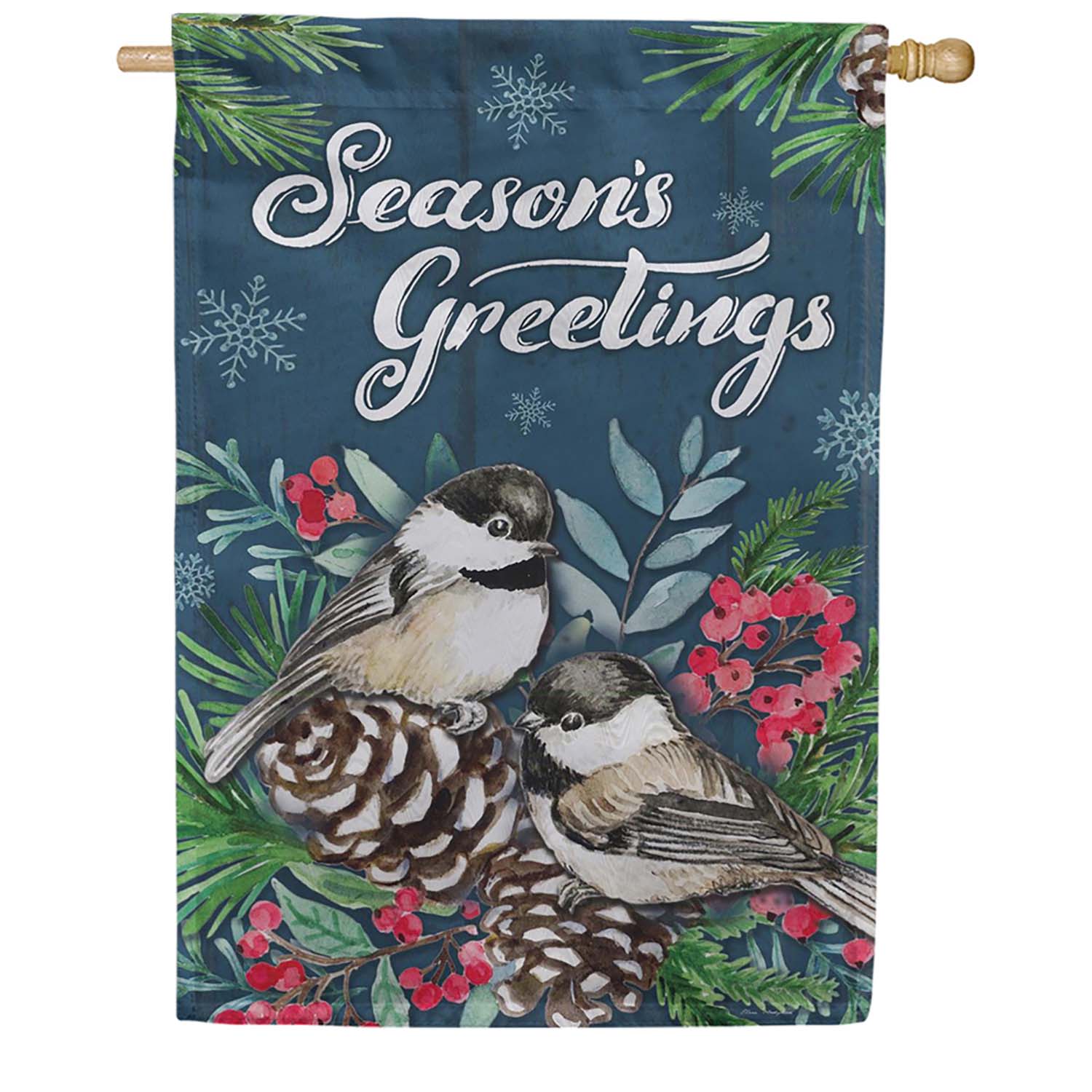 Evergreen Seasonal Chickadee Couple Moire House Flag
