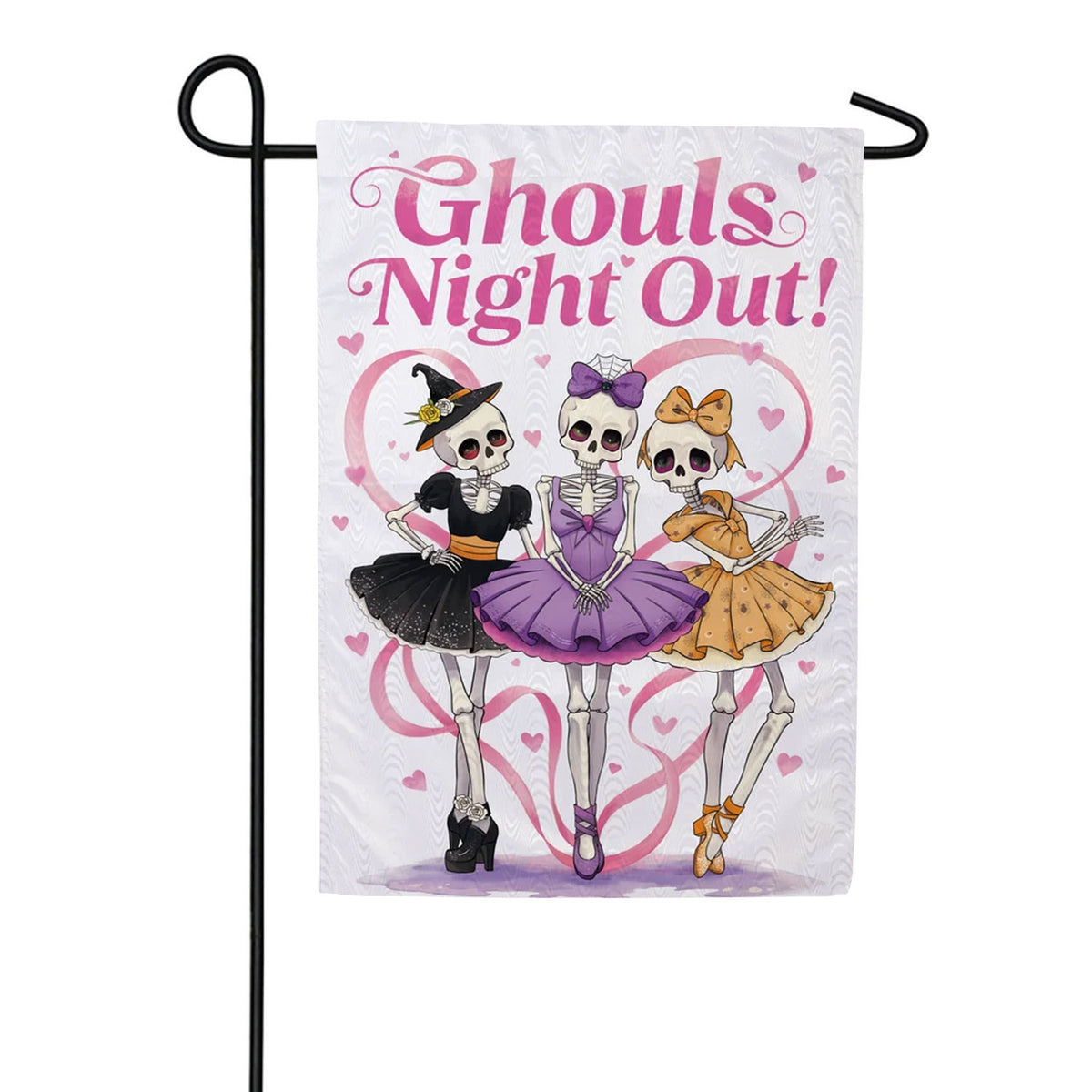 Evergreen Happy Halloween Skeleton Ballerinas Moire Garden Flag