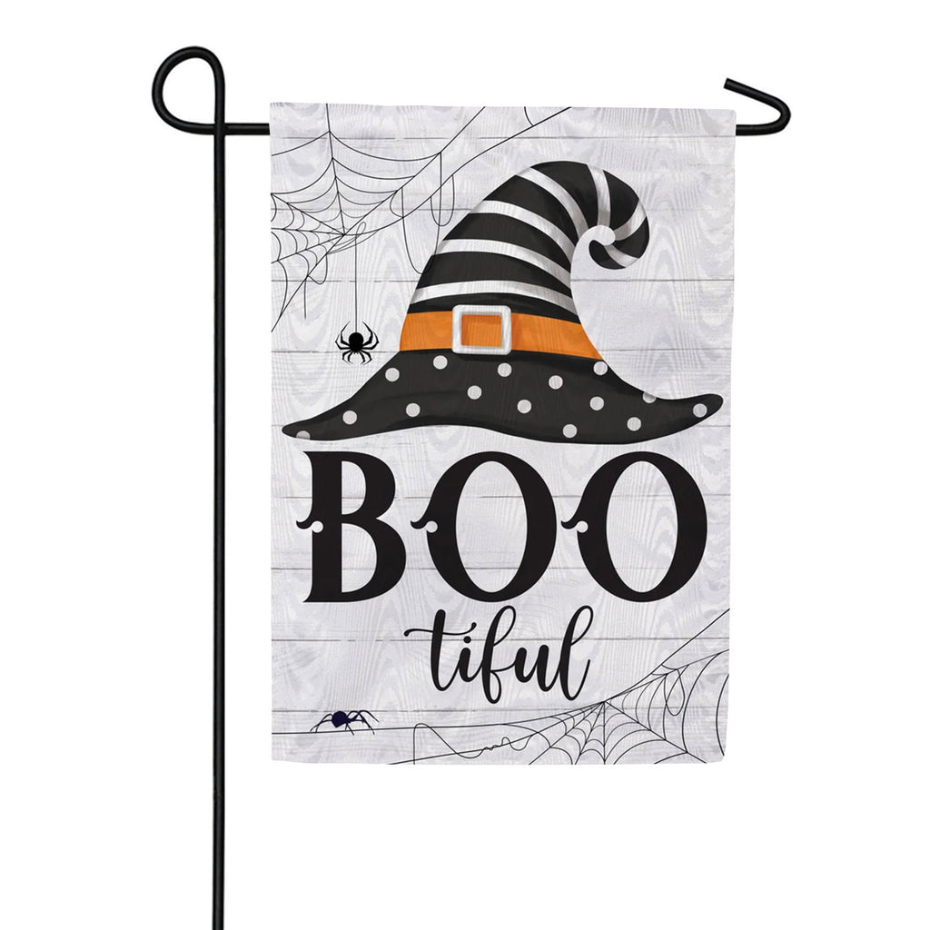Evergreen Boo-tiful Witch Hat Moire Garden Flag