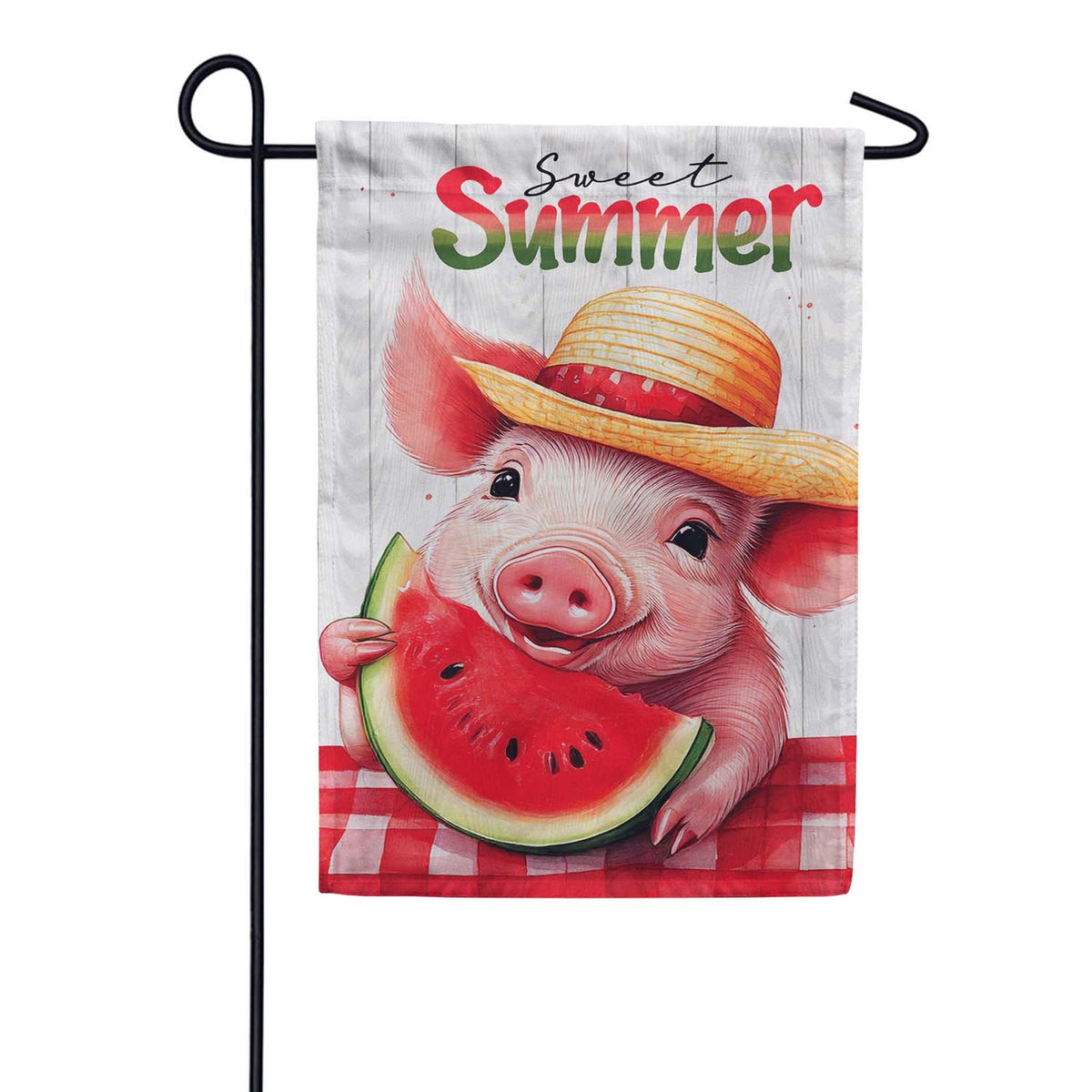 Evergreen Moire Garden Flag - Sweet Summer Piggy Watermelon