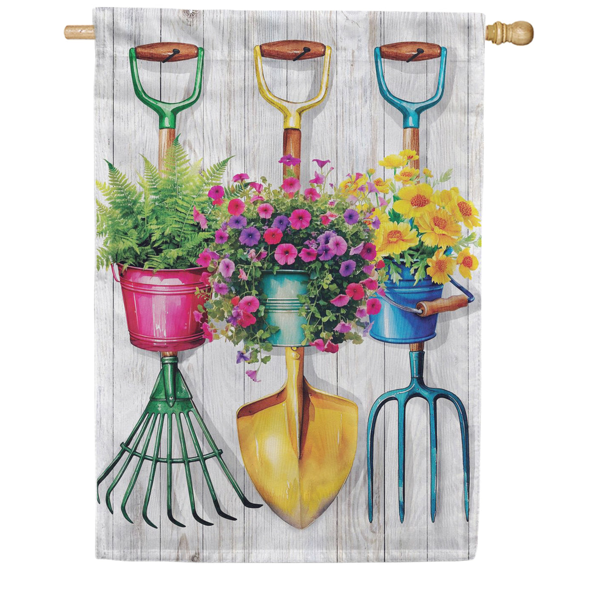 Evergreen Moire House Flag - Garden Tool Trio