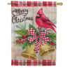 Evergreen Christmas Bells Cardinal Moire House Flag