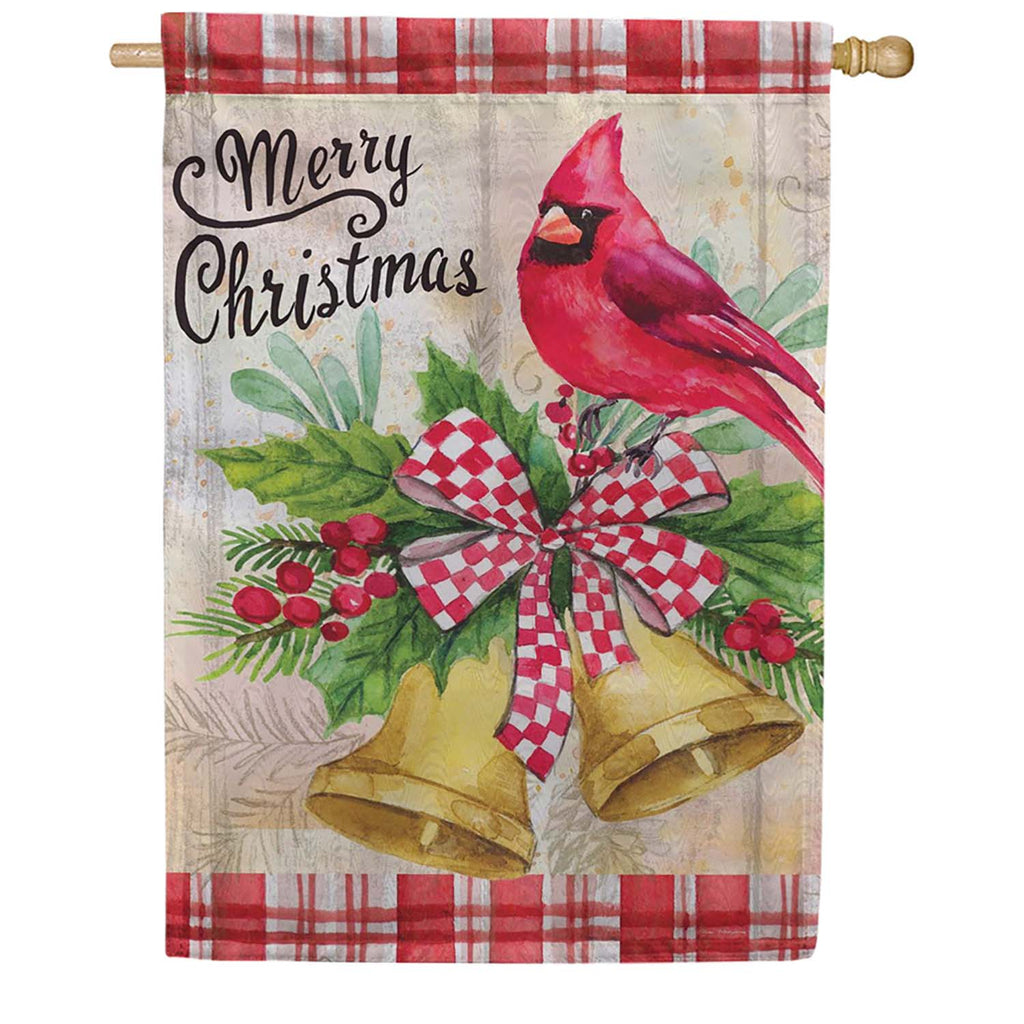 Evergreen Christmas Bells Cardinal Moire House Flag
