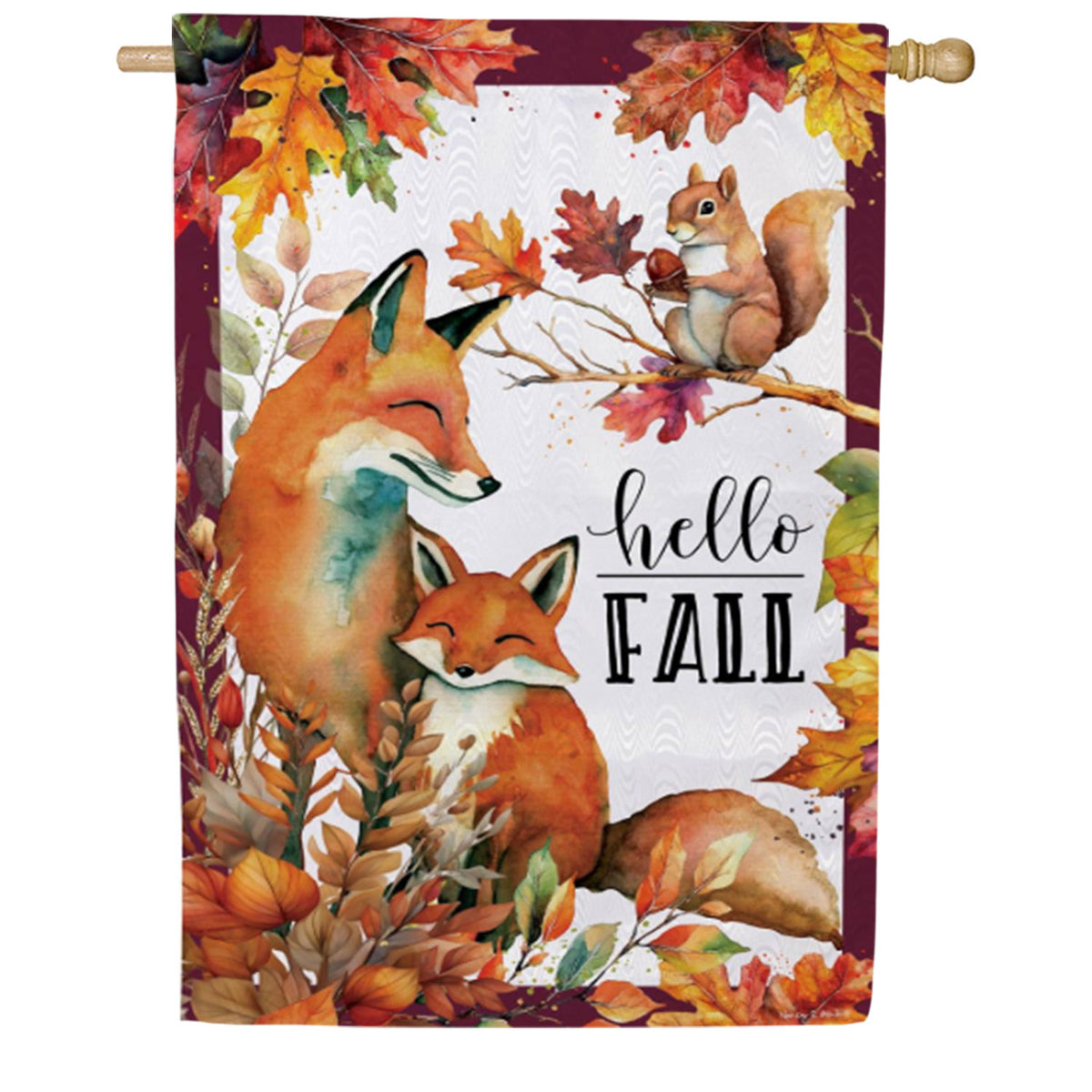 Evergreen Fox Family Moire House Flag