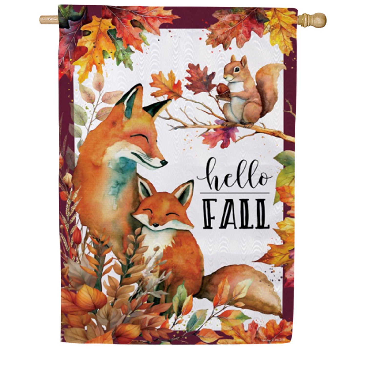 Evergreen Fox Family Moire House Flag
