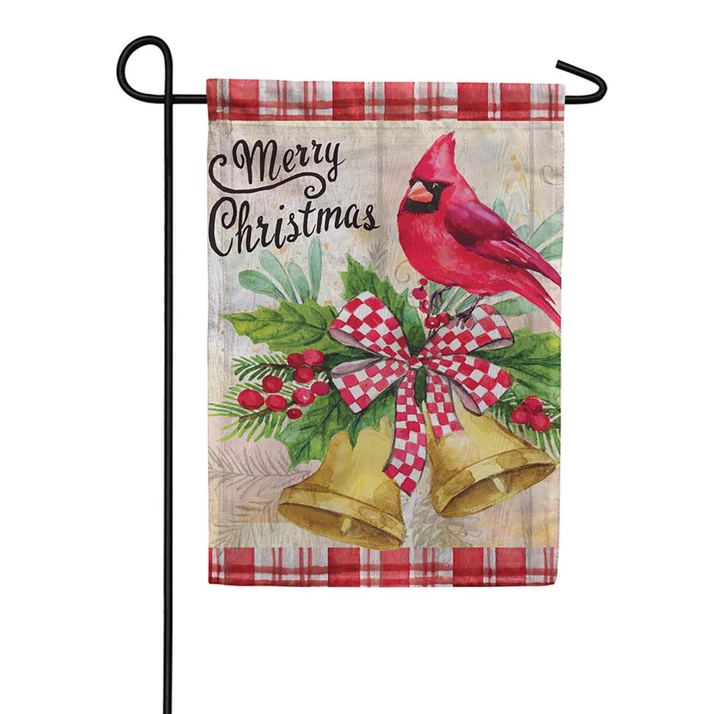 Evergreen Christmas Bells Cardinal Moire Garden Flag