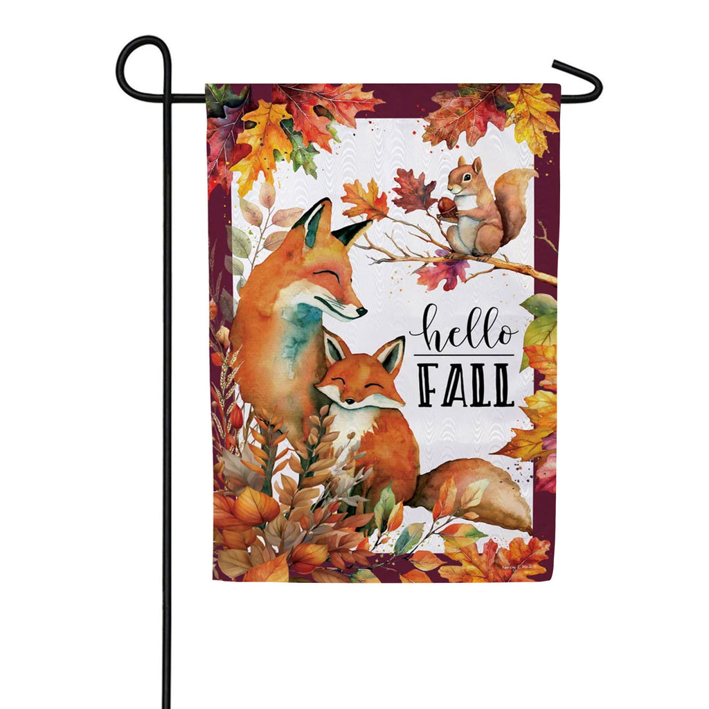 Evergreen Fox Family Moire Garden Flag