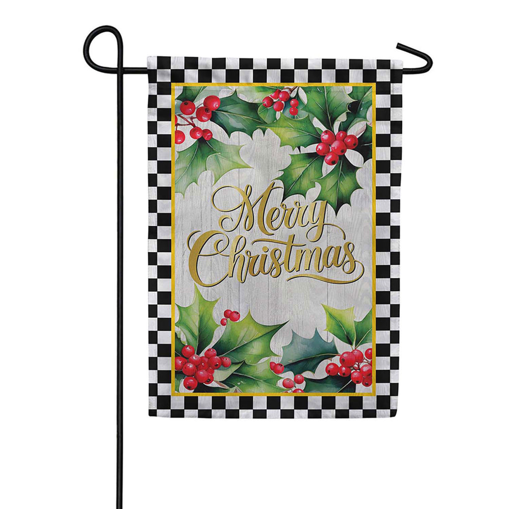 Evergreen Merry Christmas Holly Moire Garden Flag 