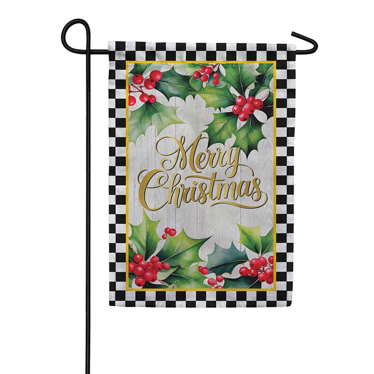 Evergreen Merry Christmas Holly Moire Garden Flag 
