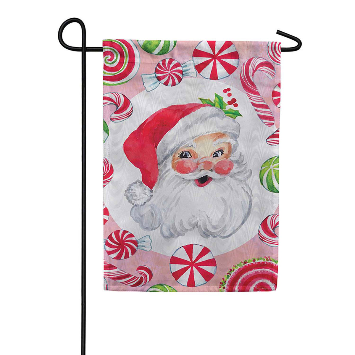 Evergreen Jolly Sweet Santa Moire Garden Flag 