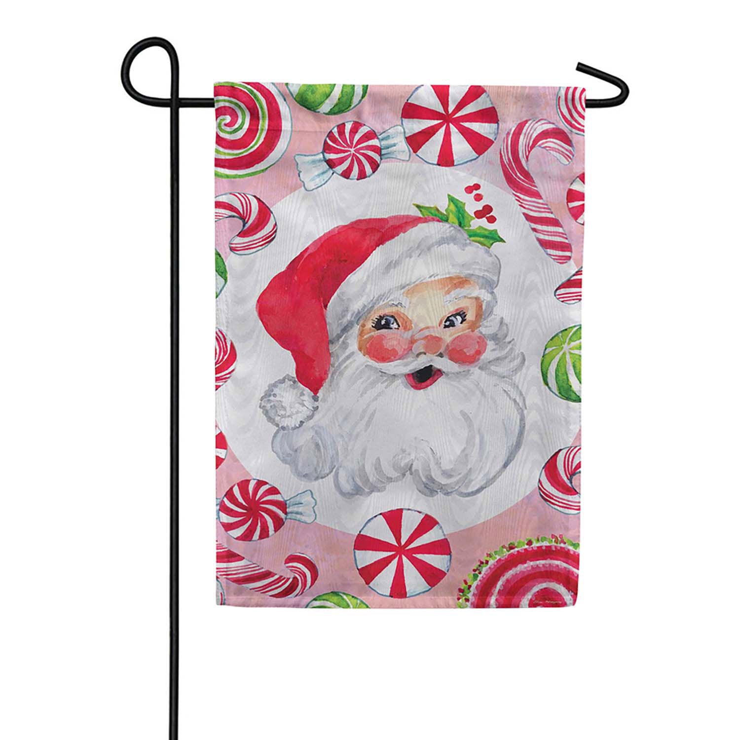 Evergreen Jolly Sweet Santa Moire Garden Flag 