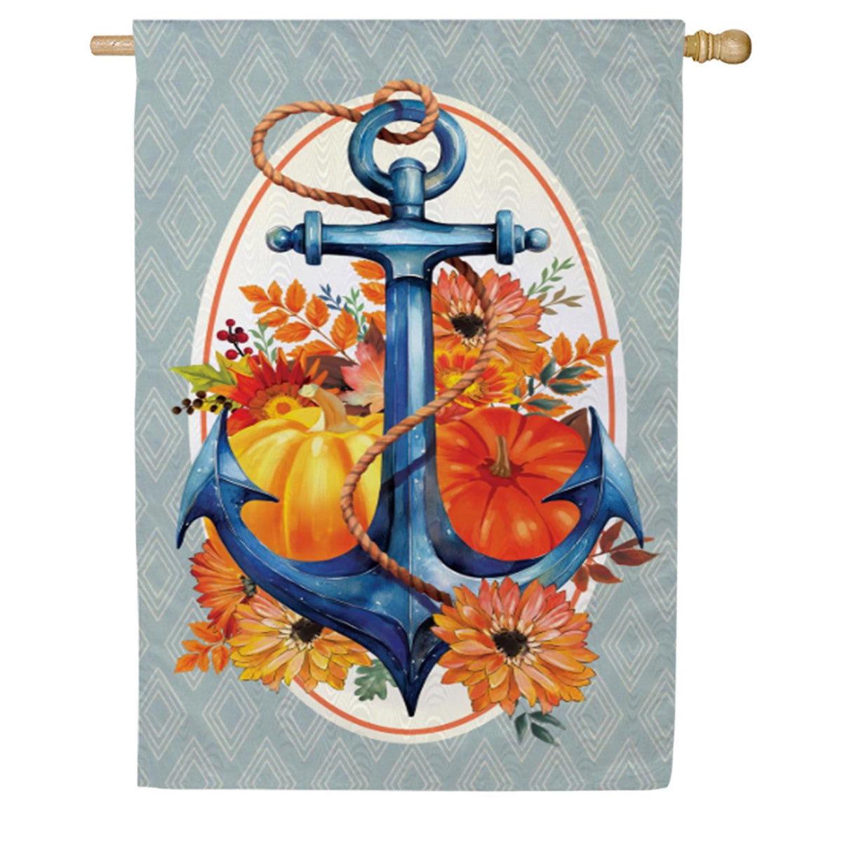Evergreen Anchored in Fall Moire House Flag 