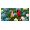 Evergreen Sassafras Switch Mat - Cardinal Couple Among Hydrangeas