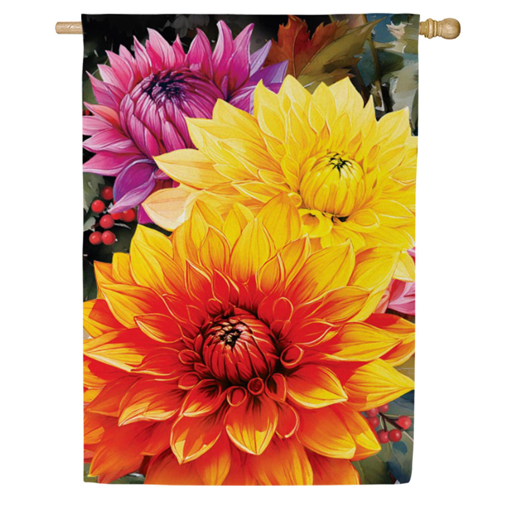 Evergreen Suede House Flag - Fall Mums