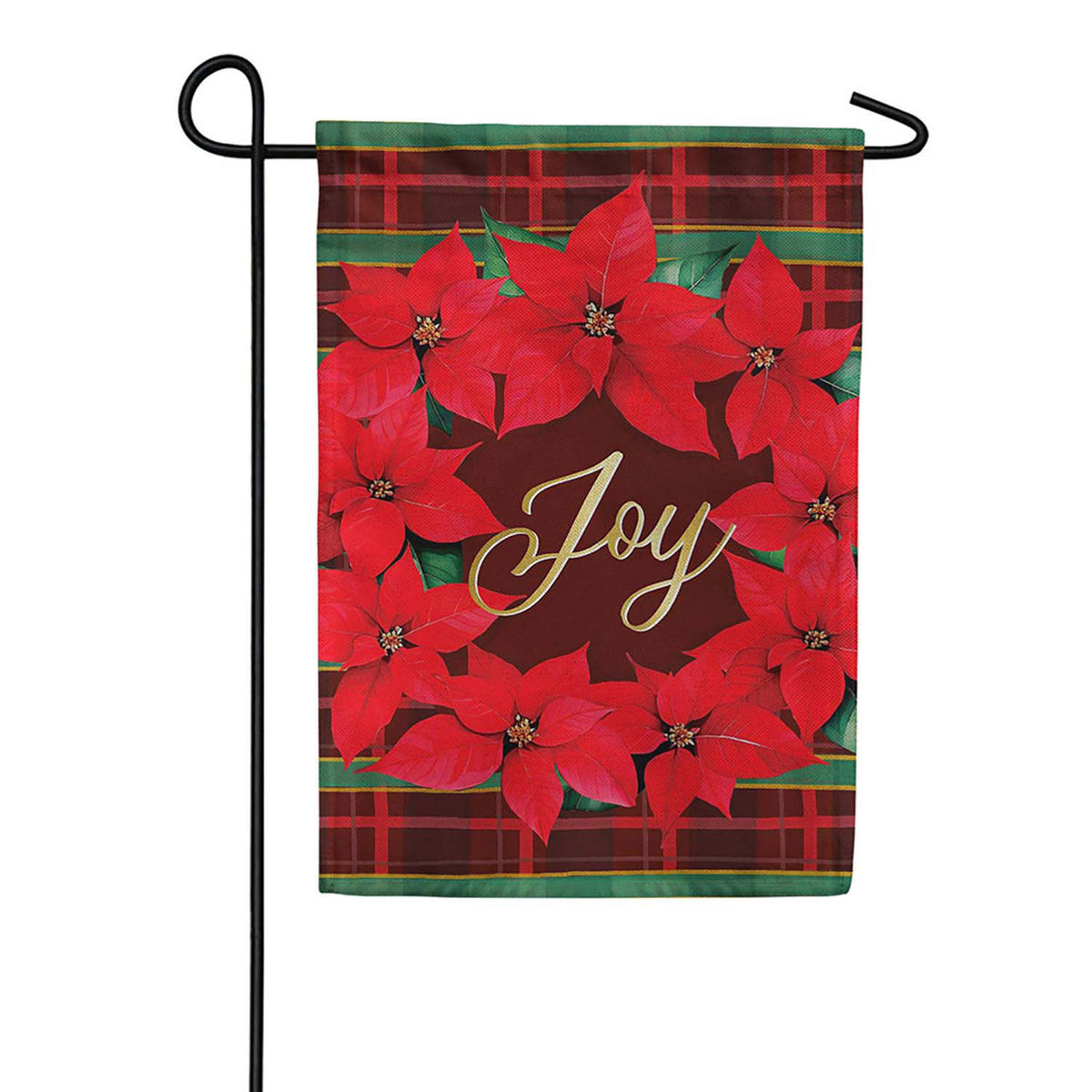 Evergreen Plaid Joy Wreath Suede 2-Sided Garden Flag