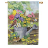 Evergreen Suede 2-Sided House Flag - Watering Can Bunch