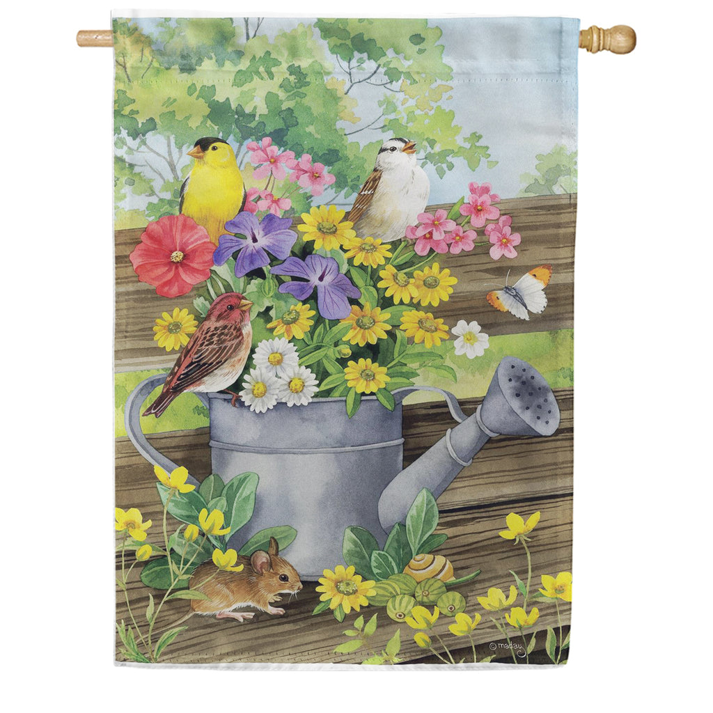 Evergreen Suede 2-Sided House Flag - Watering Can Bunch