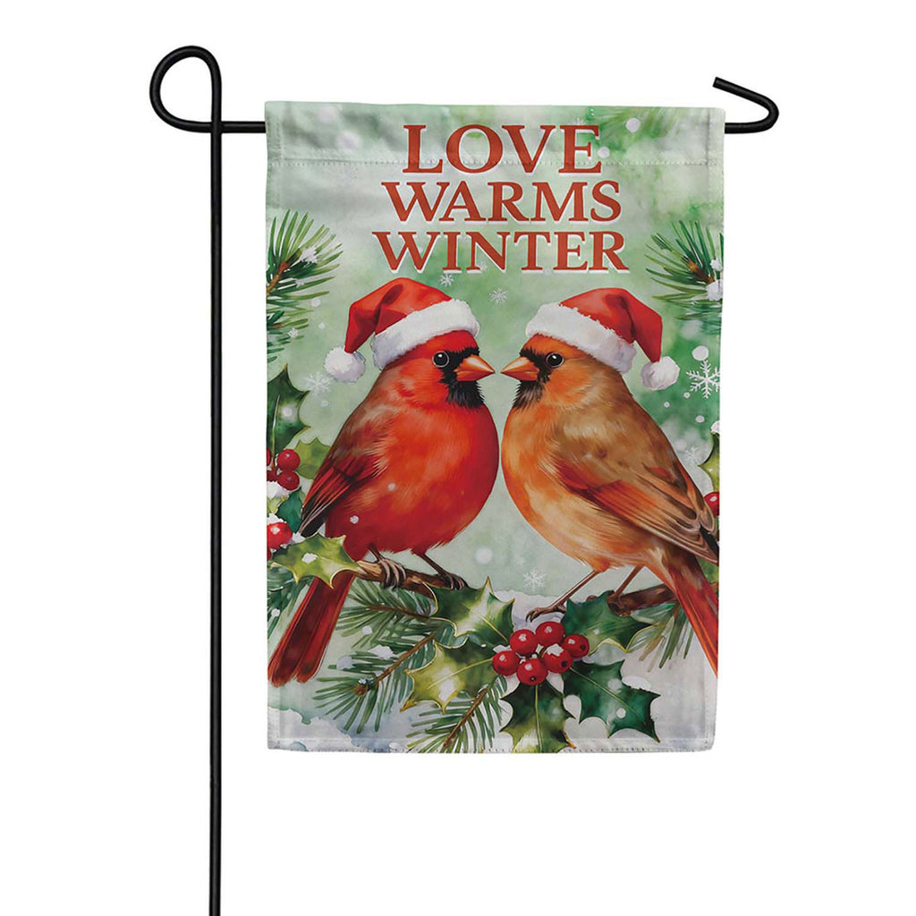 Evergreen Snowbirds Love Warms Winter Suede 2-Sided Garden Flag