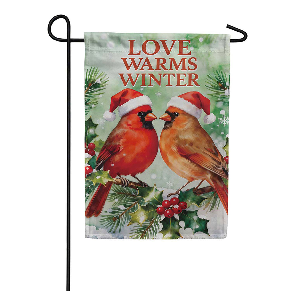 Evergreen Snowbirds Love Warms Winter Suede 2-Sided Garden Flag