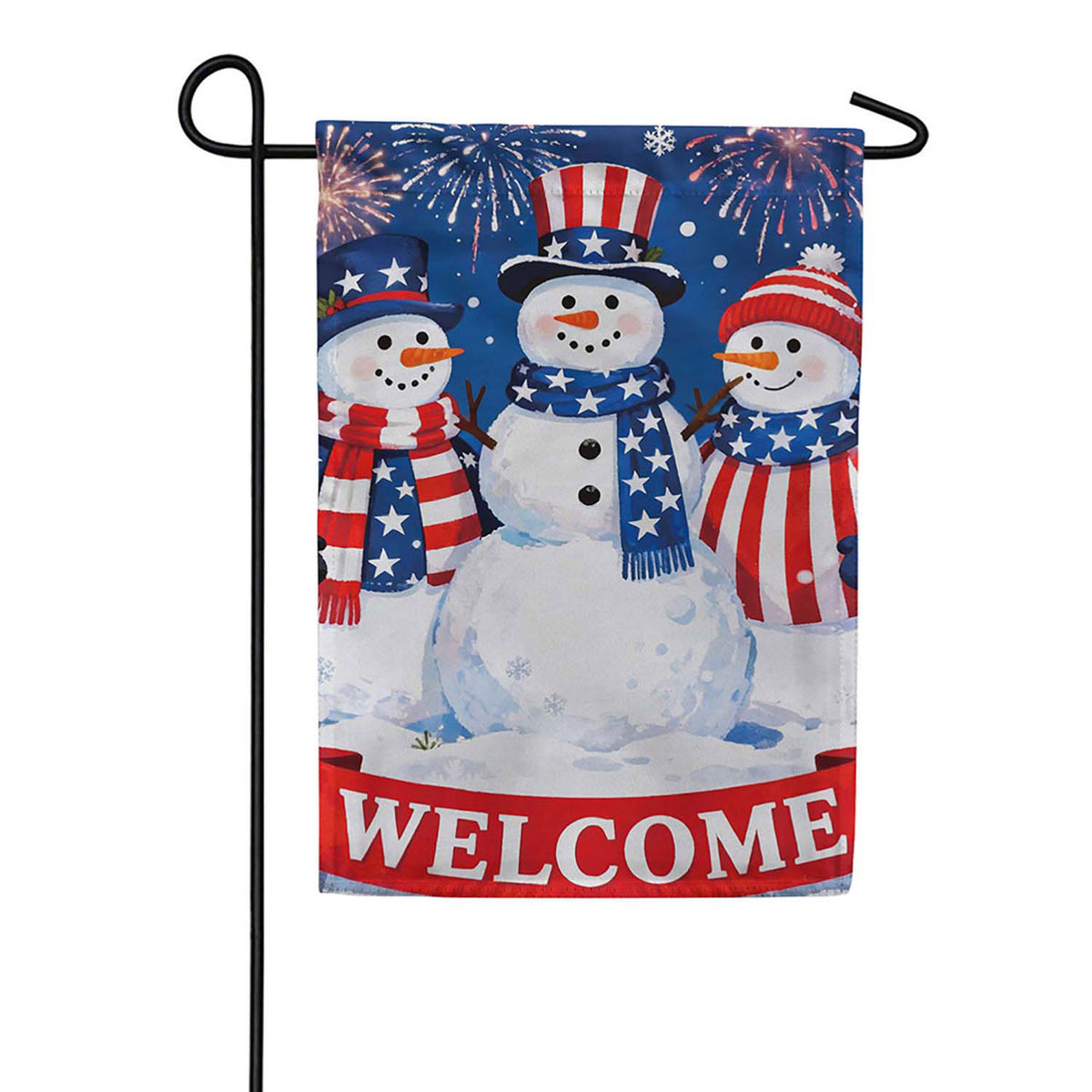 Evergreen Patriotic Snowman Trio Suede 2-Sided Garden Flag
