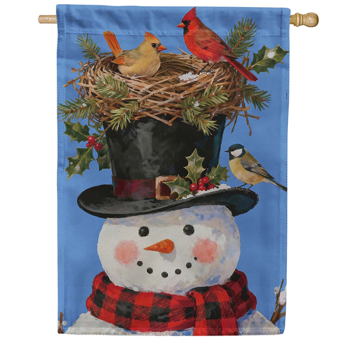 Evergreen Snowman Bird Nest Suede 2-Sided House Flag