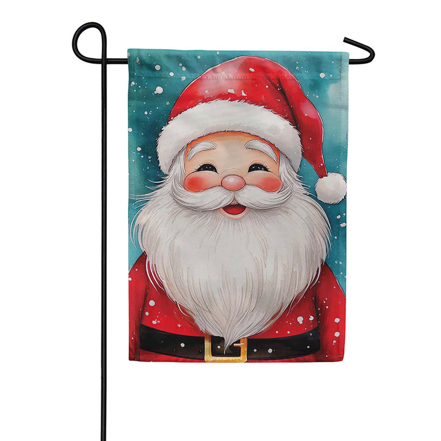 Evergreen Rosy Cheeked Santa Suede 2-Sided Garden Flag