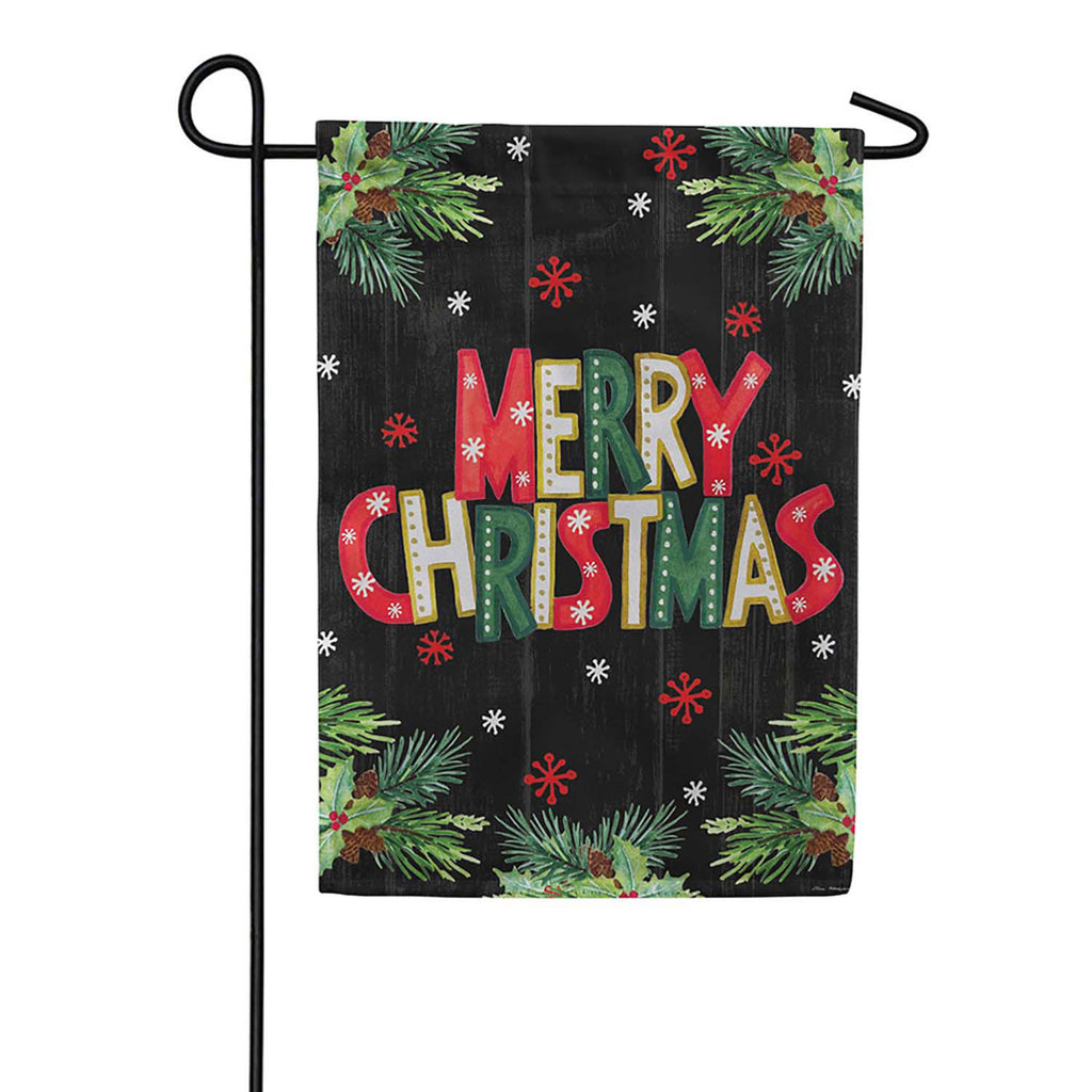 Evergreen Colorful Floral Merry Christmas Suede 2-Sided Garden Flag