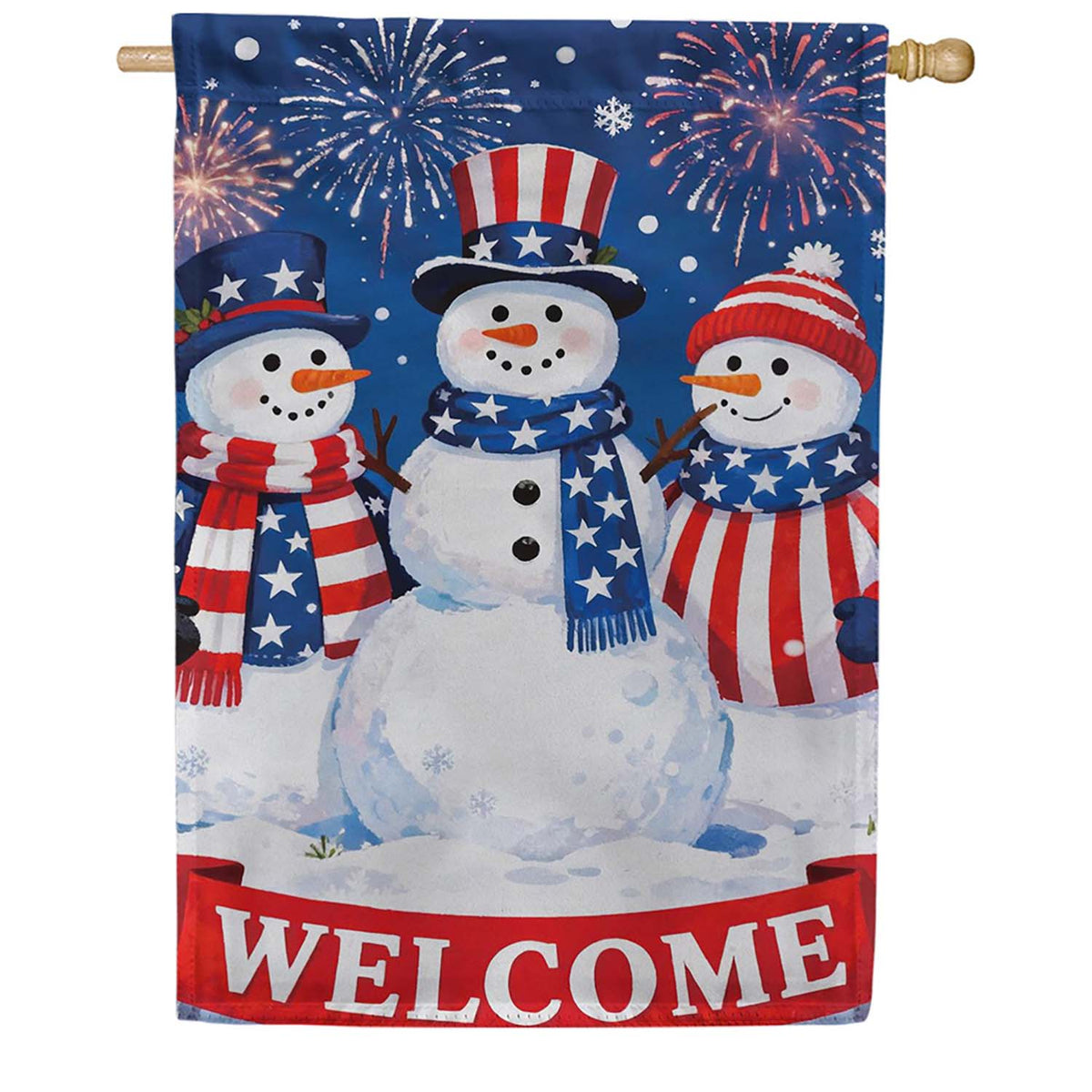 Evergreen Patriotic Snowman Trio Suede 2-Sided House Flag