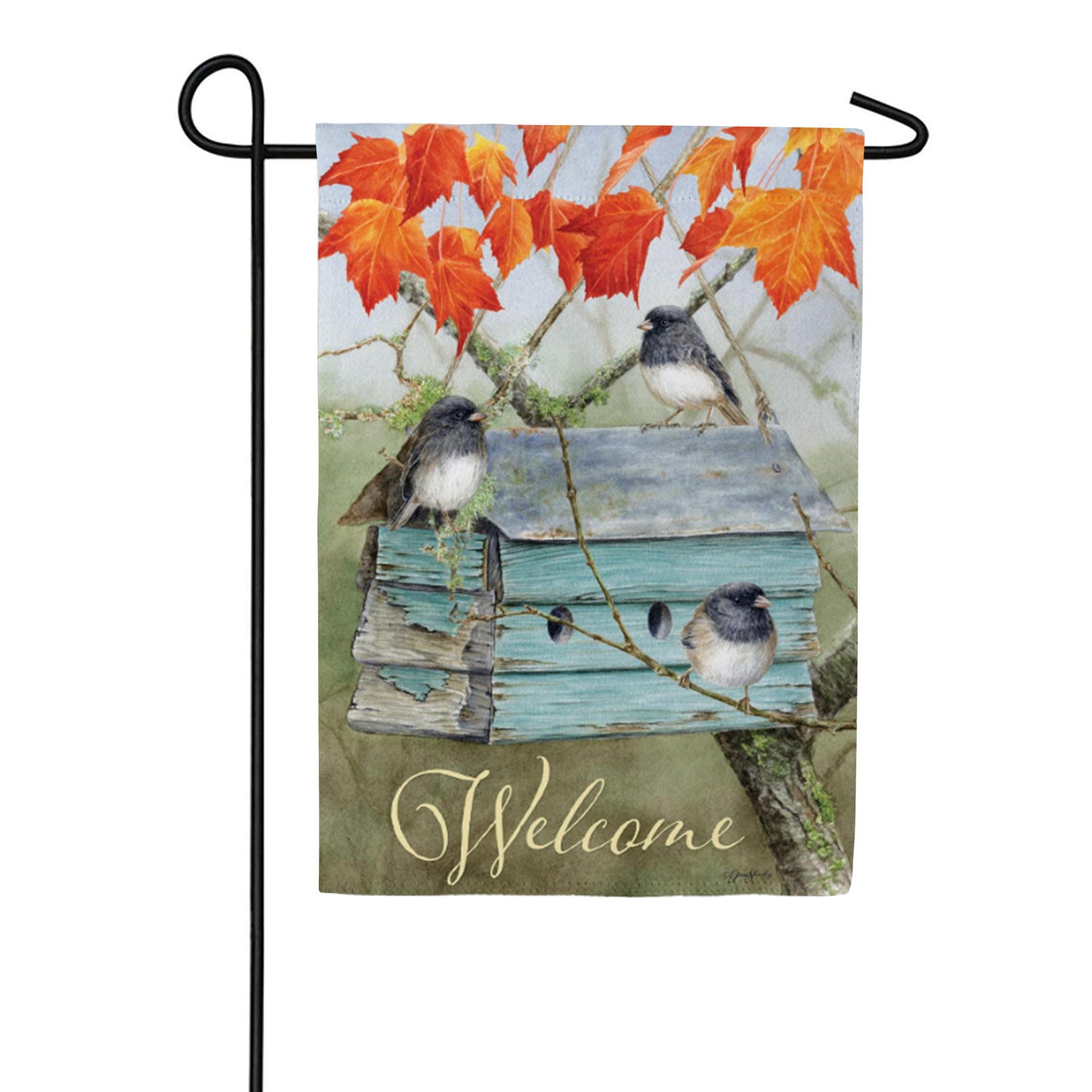 Evergreen Suede Garden Flag - Rustic Birdhouse