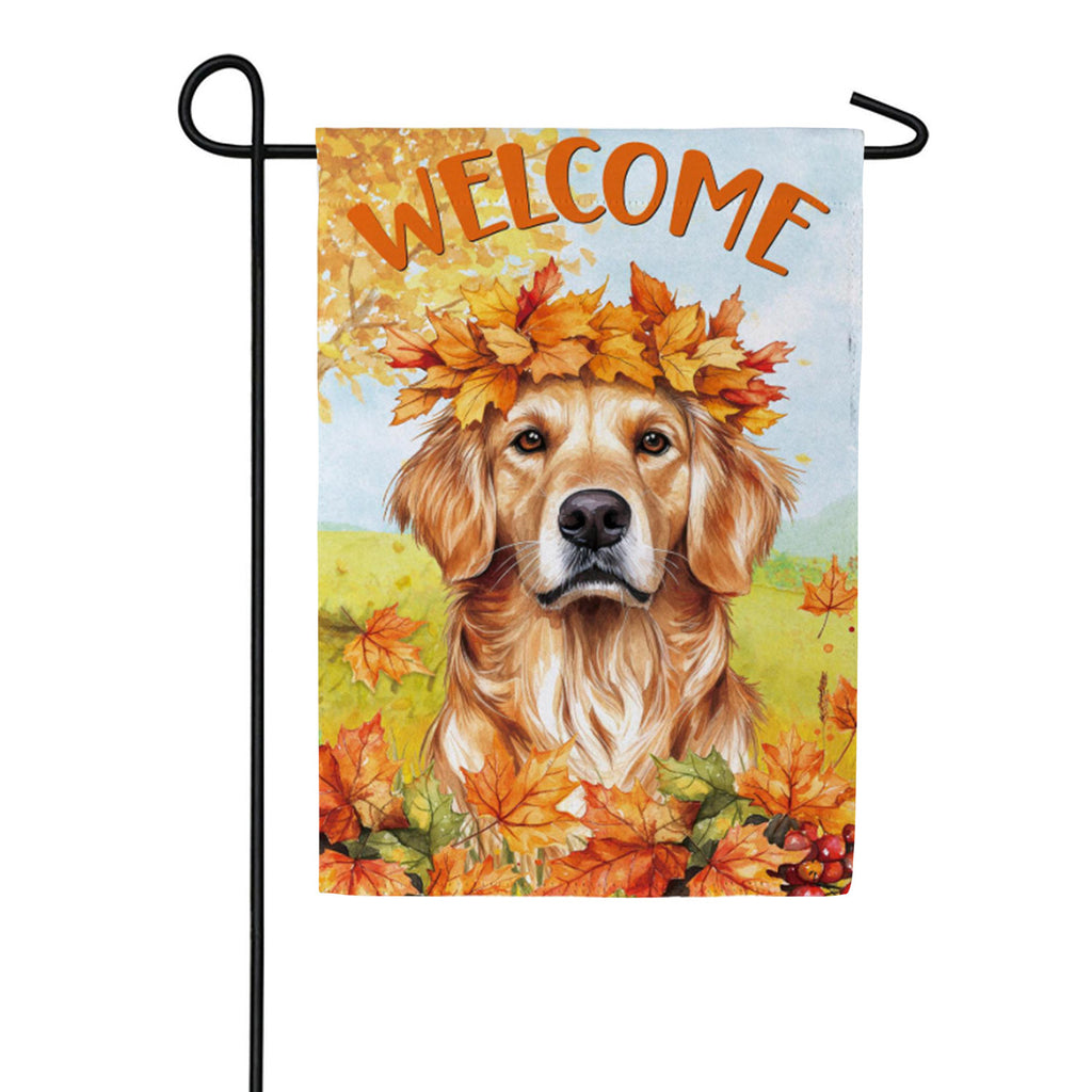 Evergreen Suede Garden Flag - Pet Central Leaf Golden Retriever