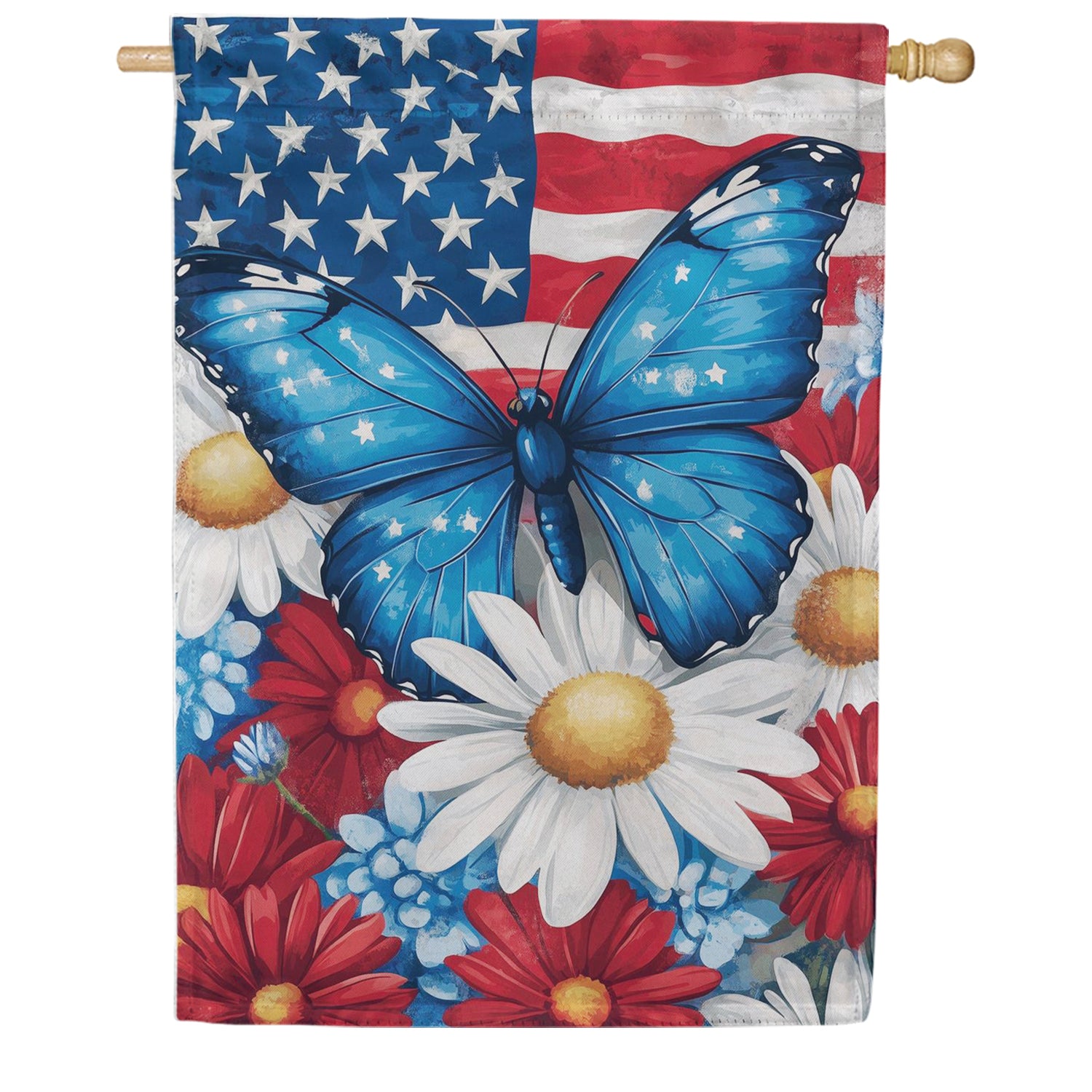 Evergreen Suede 2-Sided House Flag - Patriotic Butterfly
